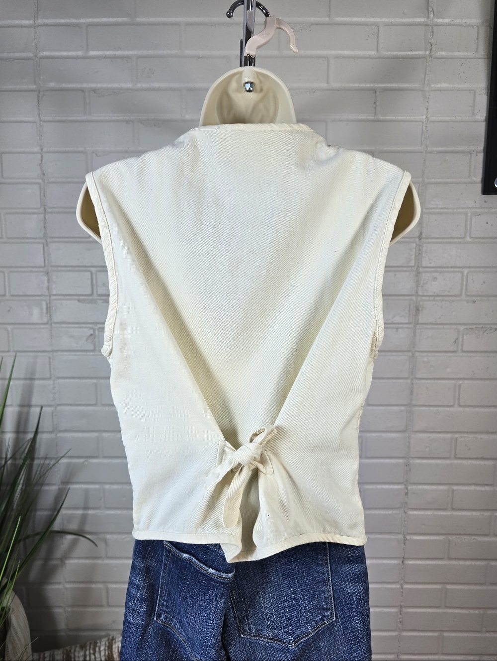 Vintage Rosettes Cream Woven Wood Button Vest Size Large - Picture 5 of 5